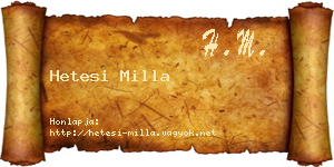 Hetesi Milla névjegykártya
